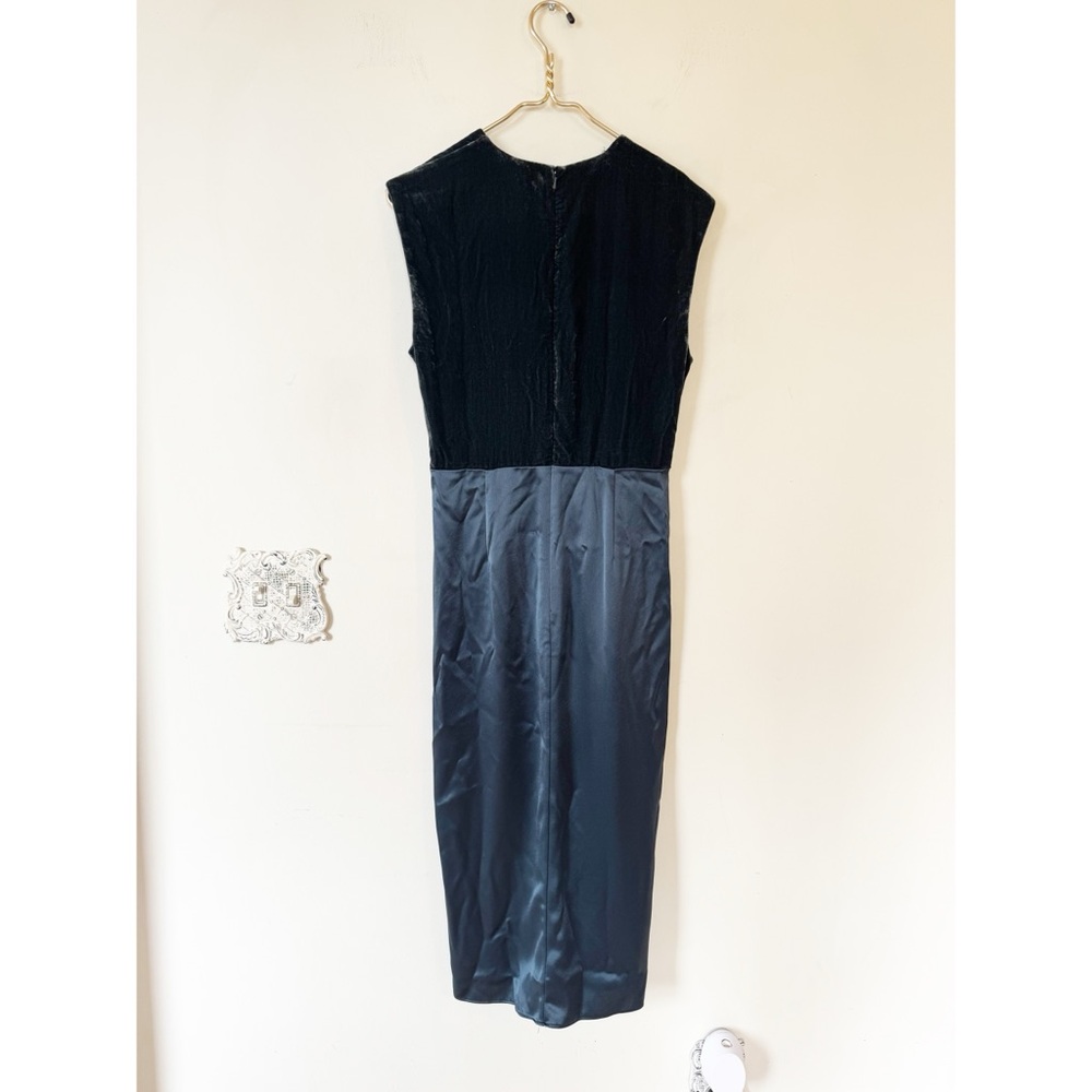 NWT Reiss Livvy Teal Green Velvet and Satin Deep Plunge Cocktail Dress 6 - Picture 9 of 12